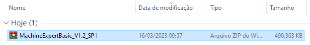 printo mostrando o arquivo compactado do machine expert basic.