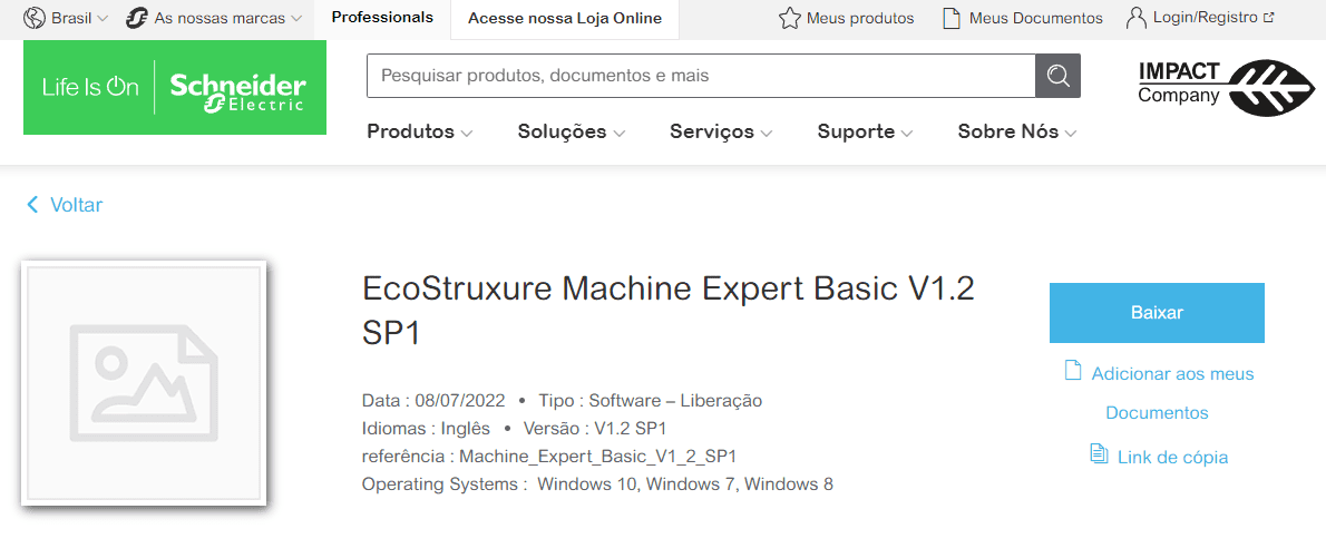 Pagina de download do site Schneider 