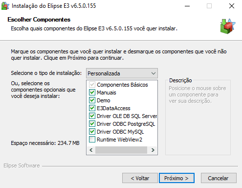 print que mostra os componentes