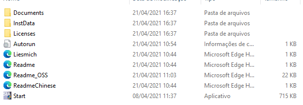 print que mostra os arquivos que compoem o arquivo de instalação do TIA Portal Siemens V17.